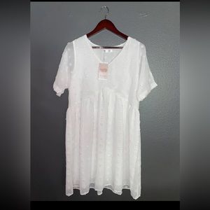 C2II KIRUNDO Summer Women’s Short Sleeves Dress V Neck Flowy Casual White Medium